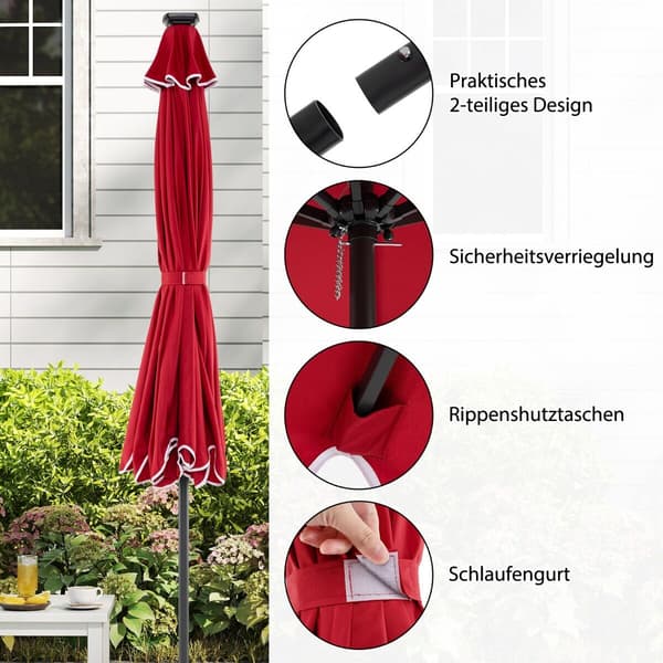 Parasol med LED-belysning 307x253 cm rød