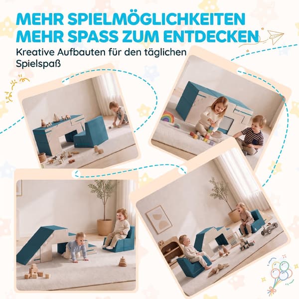 Play Sofa Fløjl 2-delt Børneskumsofa Vaskbar Modulær Børnesofa til 0,5-3 år
