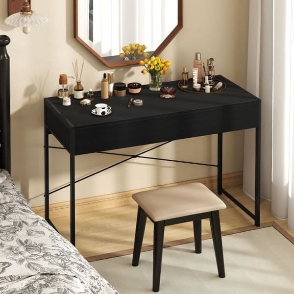 Computerskrivebord med 2 skuffer 111x48x76 cm sort