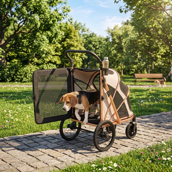 Hundeklapvogn foldbar 94x69x118 cm lys brun/guld