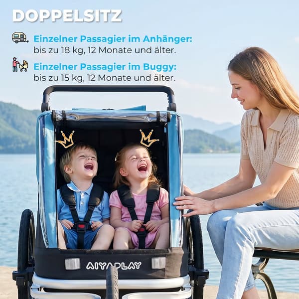 Barncykelvagn för 2, 155x82x102 cm, blå