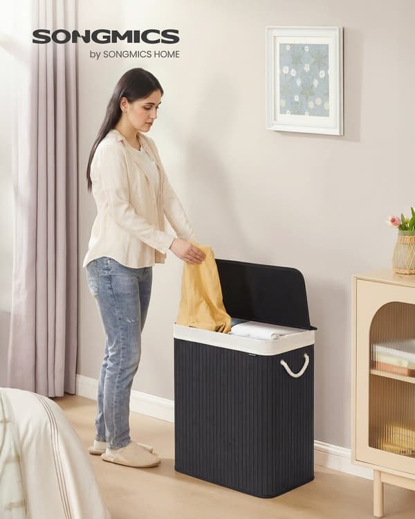 Vasketøjskurv 52x32x61 cm Sort Bambus