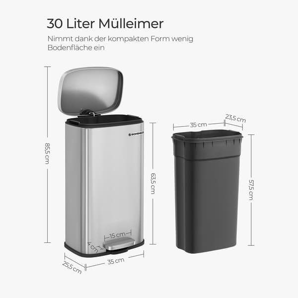 søppelbøtte 30L, rustfritt stål