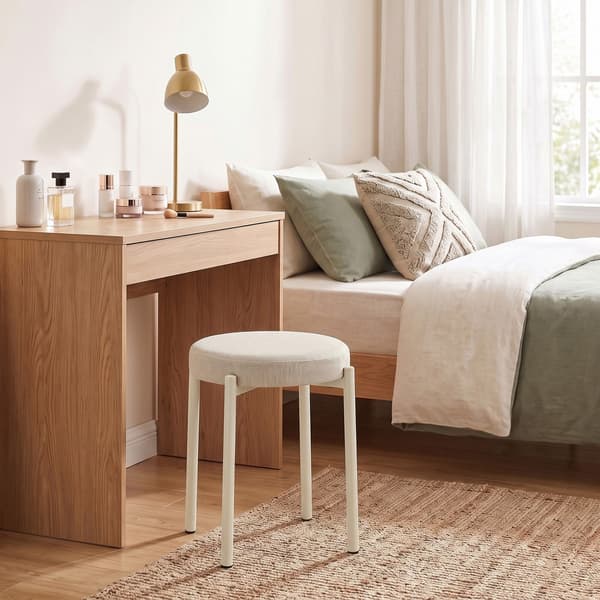 Spisebordstabouretter 4 stk, stabelbare med stålben, hørstruktur, cremehvid