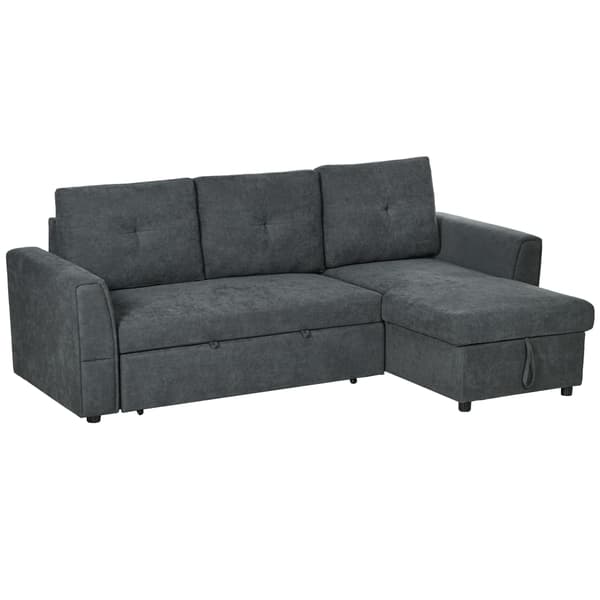 Bäddsoffa med schäslong, 232x141x85 cm, mörkgrå, tygklädsel