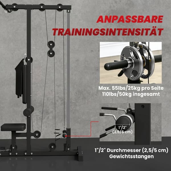 Lat pulldown- ja soutulaite 140x108x197 cm musta