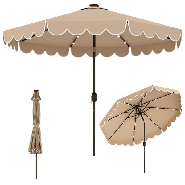 Parasol med LED-belysning Ø307x253 cm brun