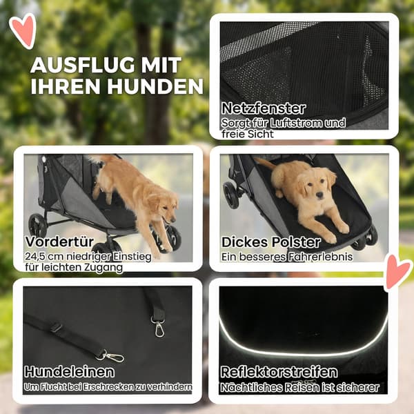 Hundeklapvogn foldbar 100x64,5x108 cm grå
