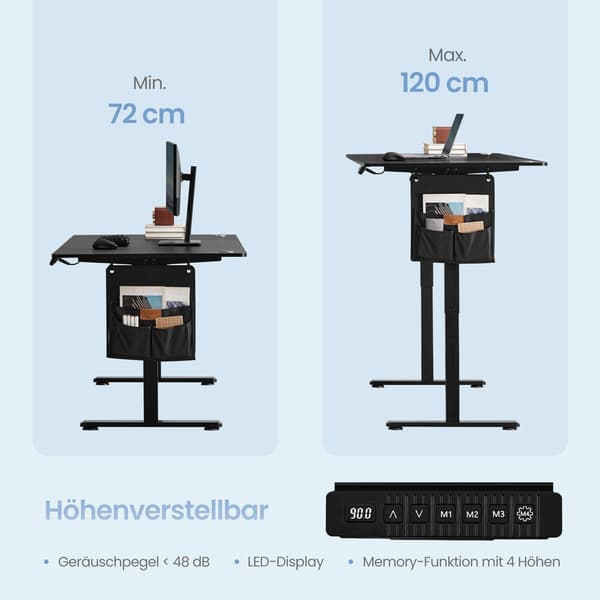 Højdejusterbart skrivebord 60x120x72-120 cm sort, elektrisk