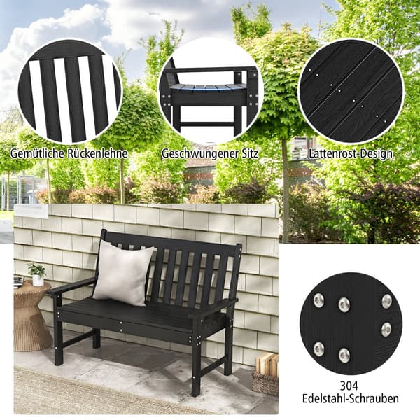 Bænk til terrasse med dobbeltsæde 132x65x91 cm sort