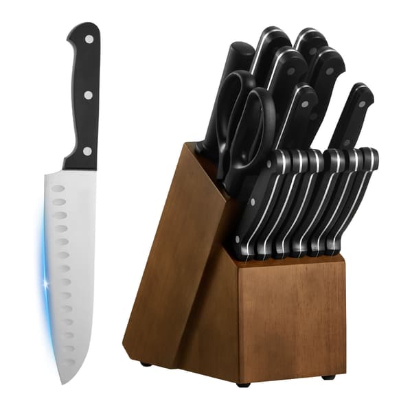 Knivsæt til køkken, 15 dele højkvalitets rustfrit stål, 20,5x12,5x31 cm, sølv sort