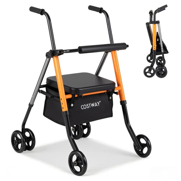 Sammenklappelig 4-hjulet rollator 56x64x79-93 cm orange/sort