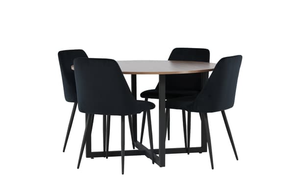 Spisebord og stol sæt Durango 120 cm sort valnød fløjl