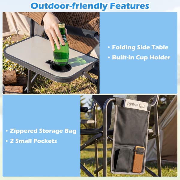 Sammenklappelig campingstol med sidebord 82,6x49,5x101,6 cm sort/grå