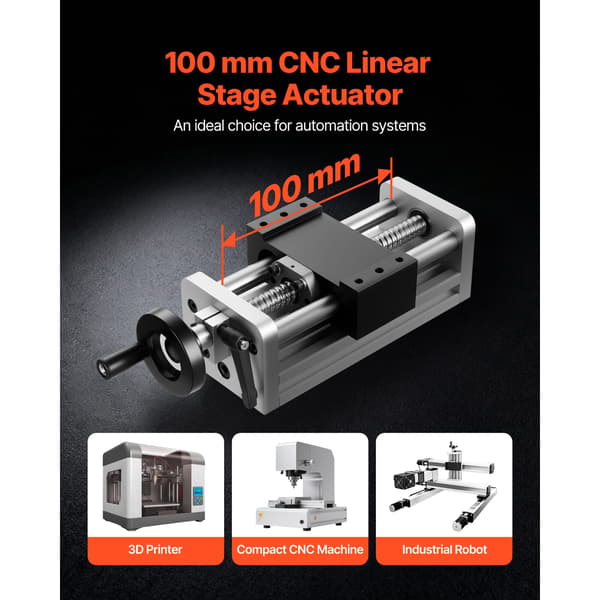 Lineær aktuator, 100 mm, manuel håndhjul, forkromet stål