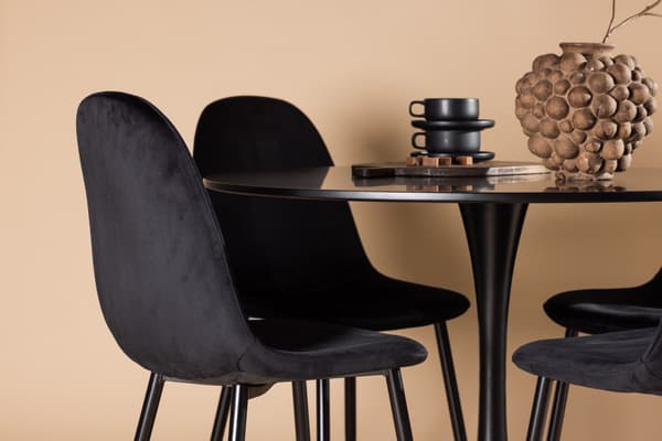 Spisebord og stole sæt Glade 100 cm sort MDF fløjl