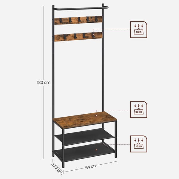 Tøjstativ 64x32,2x180 cm sort brun stål opbevaring