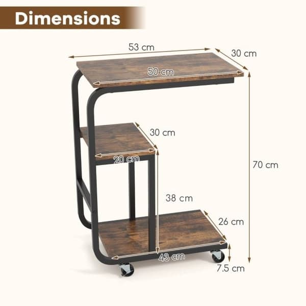 C-formet sidebord 53x30x70 cm rustik brun/sort