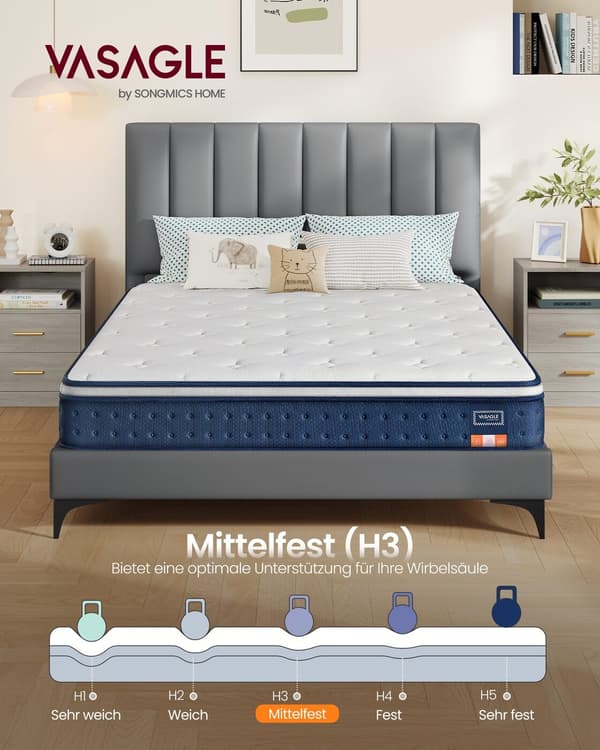 Madrass 90x200x25 cm Blå, Gel Memory Foam