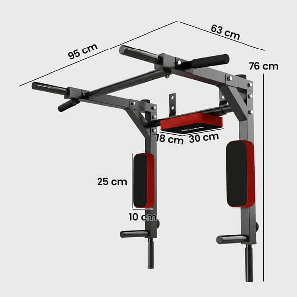Væg Pull-Up og Dip Station 76x95x63 cm rød