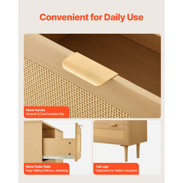 Kommode, 3-skuffers rattan kommode, 80x35x77 cm, naturtræ, opbevaring