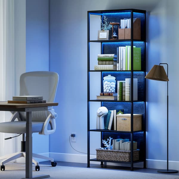 Bogreol, 60x30x179 cm, Sort, LED-belysning