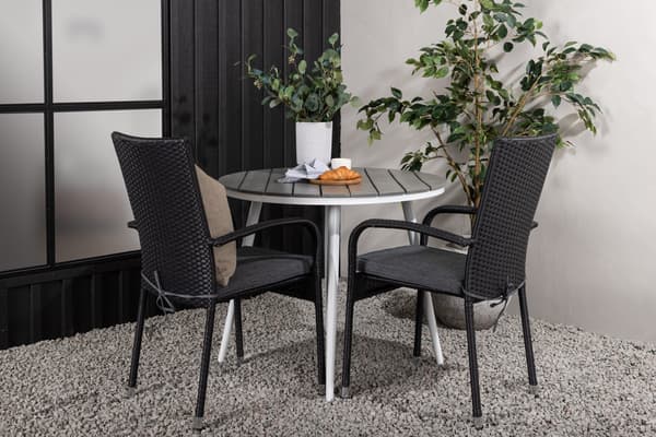 Spisebord og stole sæt 90x90 cm hvid grå sort