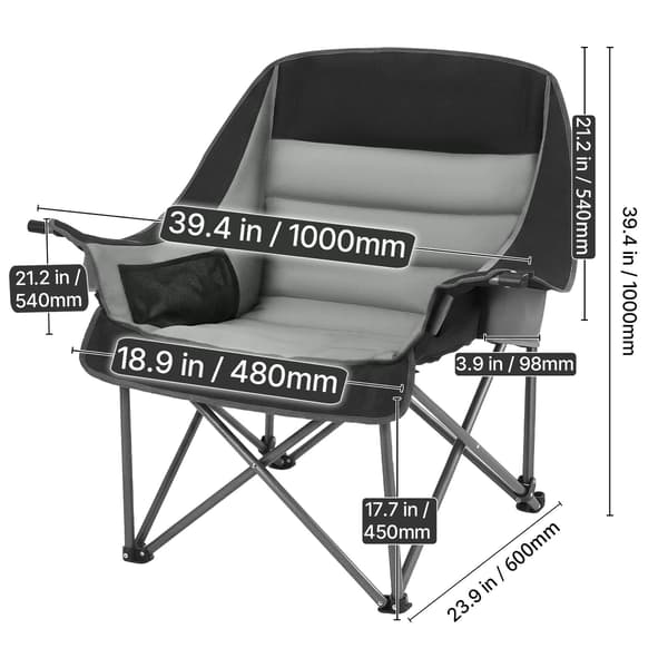 Campingstol 100x70x97,5 cm Sort og Grå Foldbar