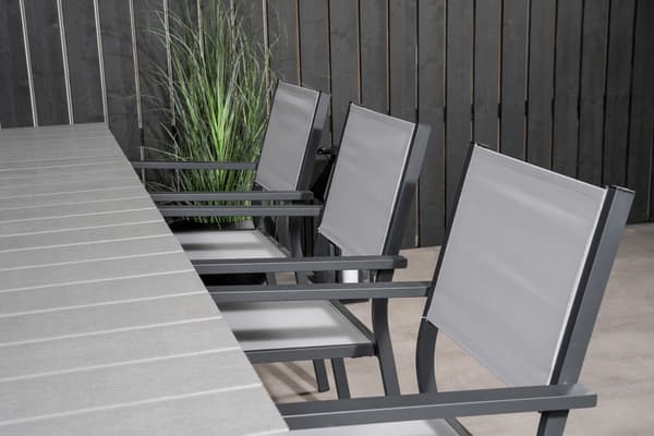 Spisebord og armlænestol sæt 160x90 cm sort grå malet træ