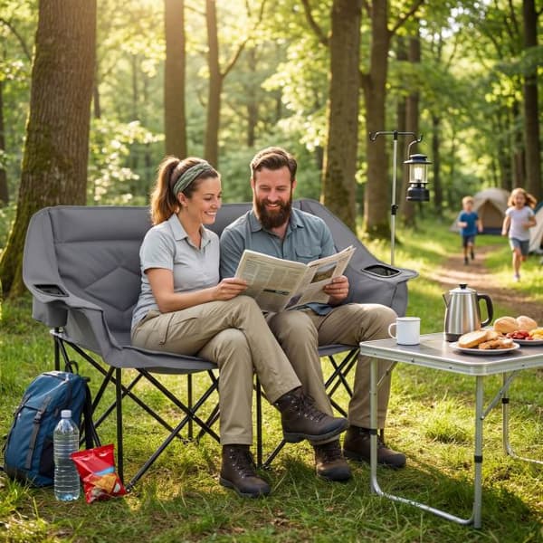 Dobbelt campingstol til 2 personer grå