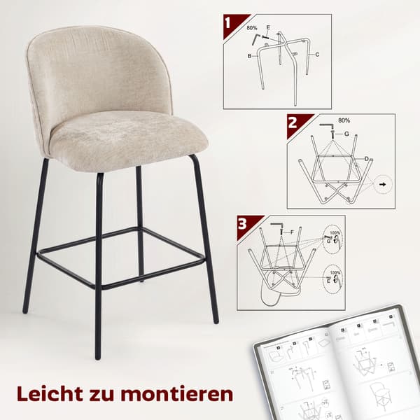 Barstolsæt, 50x55x93 cm, Beige, Stål