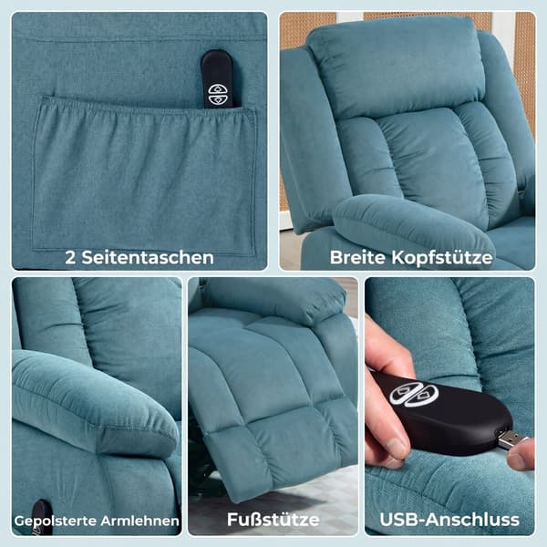 Fåtölj med fjärrkontroll och sidofickor, blå