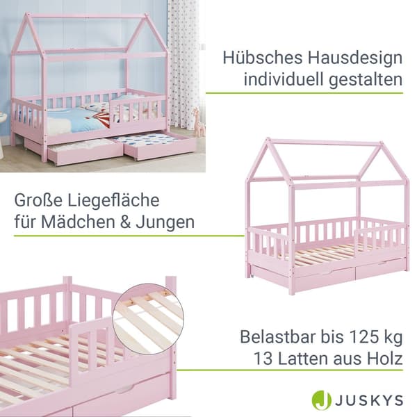 Børneseng Marli med sengeskuffe 90x200 cm pink