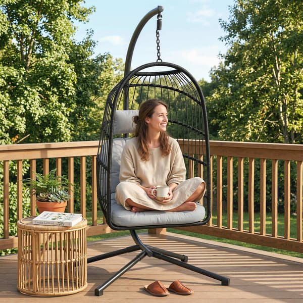 Hängstol med stativ 101x105x196 cm Ljusgrå Hopfällbar Polyrattan