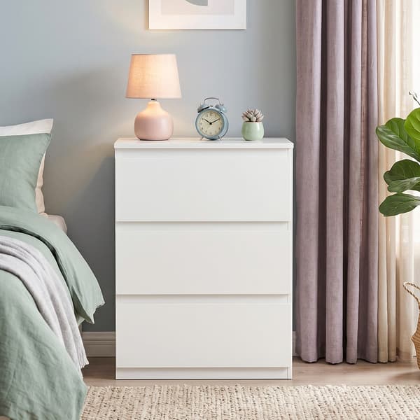 Kommode med 3 skuffer 55x34x75 cm Hvid