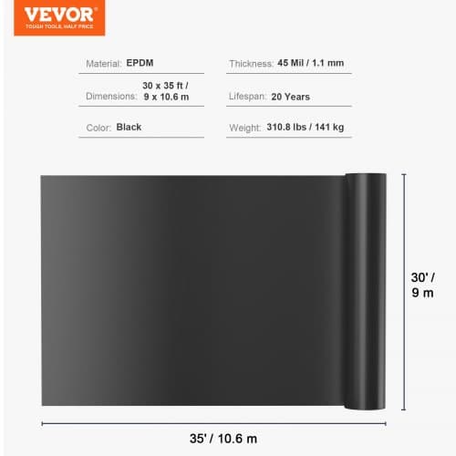Bassindug, 900x1060 cm, Sort, EPDM-materiale