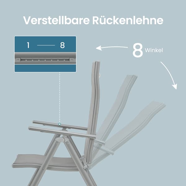 Hagestolsett Sammenleggbare Stoler 56x70x106 cm Grå Aluminium