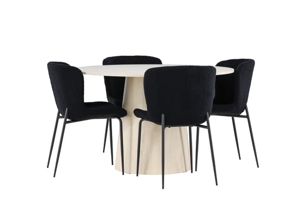 Spisesæt Lanzo spisebord med Modesto spisestol 120 cm hvid polyester