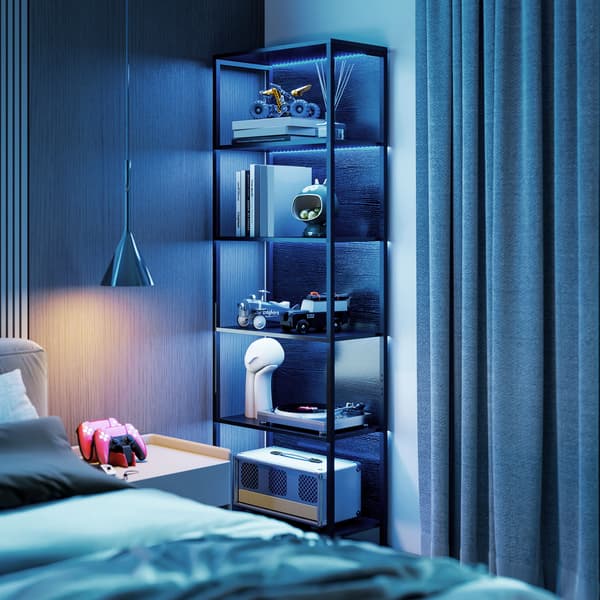 Bogreol, 60x30x179 cm, Sort, LED-belysning