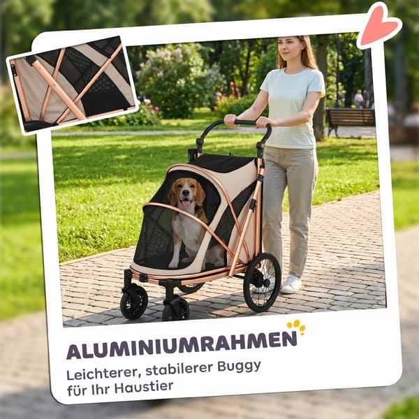 Hundeklapvogn foldbar 94x69x118 cm lys brun/guld