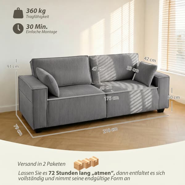 Sofa 3-personers 218x79x91 cm Lys grå fløjl polstring