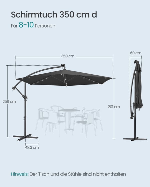 Uteparasoll 350x256 cm Grå