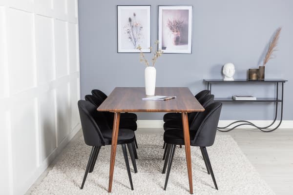 Spisebord og spisebordsstole Polar 180 cm valnød sort