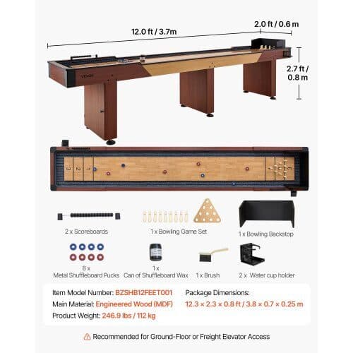Shuffleboardbord 2 i 1 Kombinationsset 3,7x0,6x0,8 m rustik brun