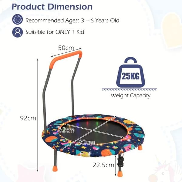 Børnetrampolin med LED-lys Ø92 cm multifarvet