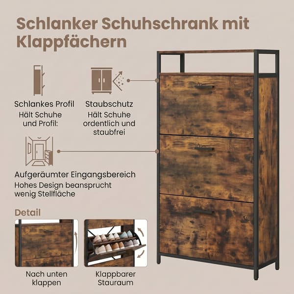 Skoskab, 80x30x130 cm, Brun-Sort