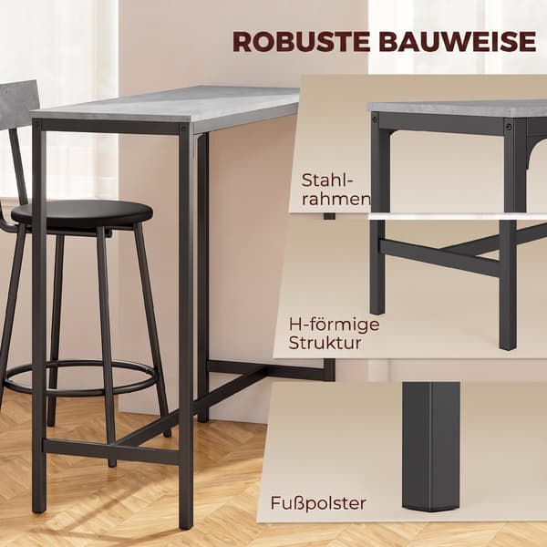 Barbord sæt med 2 barstole 100x40x90,5 cm grå/sort