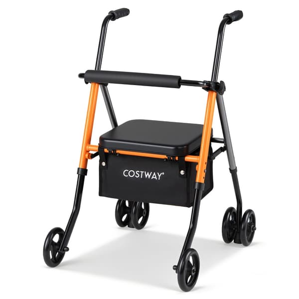 Sammenklappelig 4-hjulet rollator 56x64x79-93 cm orange/sort