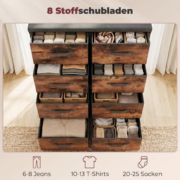 Kommode med 8 stofskuffer 84,5x30,5x100 cm rustik brun