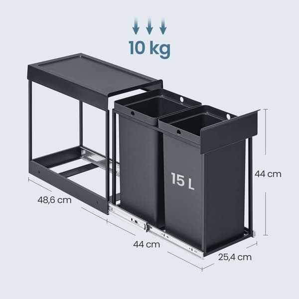 Avfallsbøtte Uttrekkbart Avfallssorteringssystem 48.6x25.4x44 cm Grått Stål